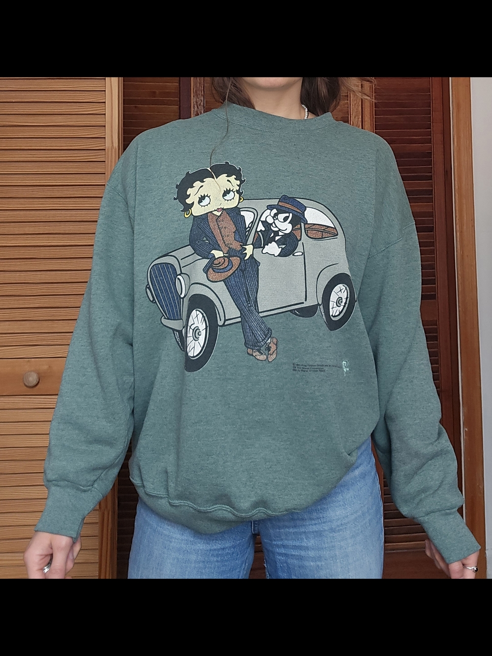Forest Green Betty Boop Graphic Crewneck Sweater